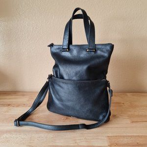Fossil Black Tote Memoir Anthology Foldover Crossbody Leather Handbag Hobo